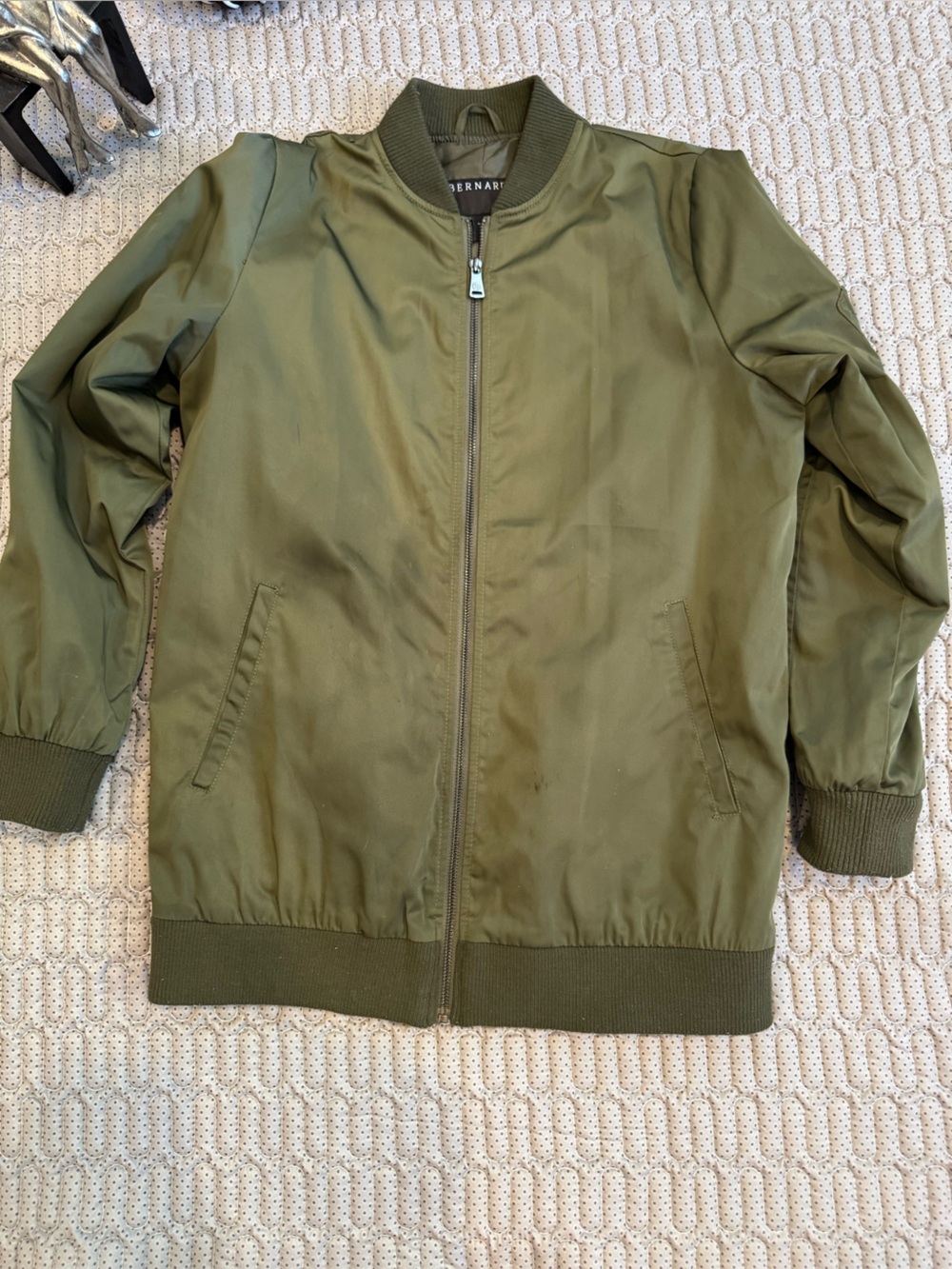 Bernardo Olive Green Zip-Front Bomber Jacket